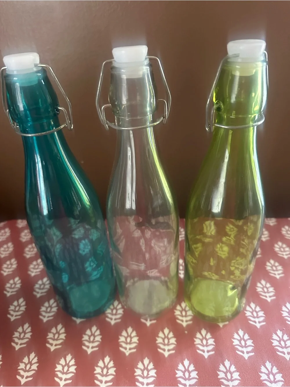 Hobby Lobby Teal, Clear & Green Glass Swing-Top Bottles - 3 Pack